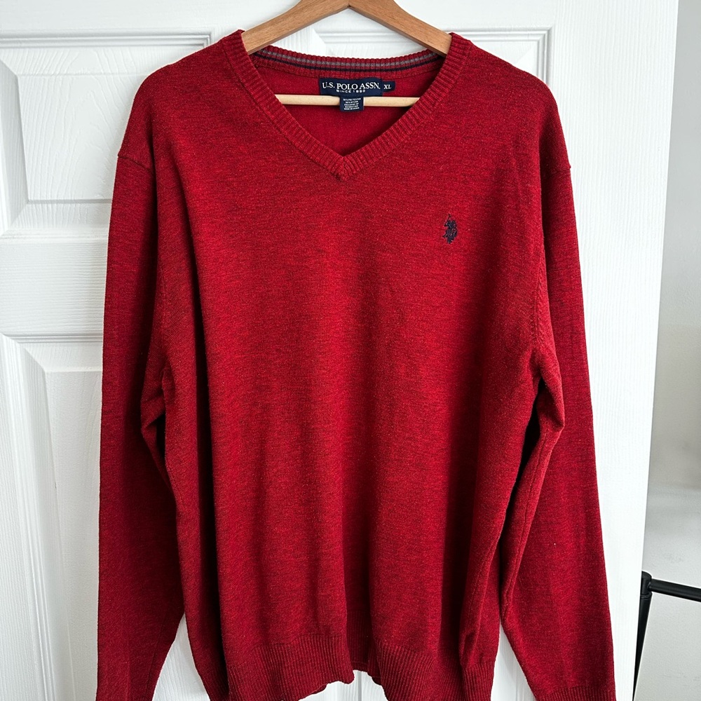 U.S. Polo Assn. Men's V-Neck Sweater in Rich Red